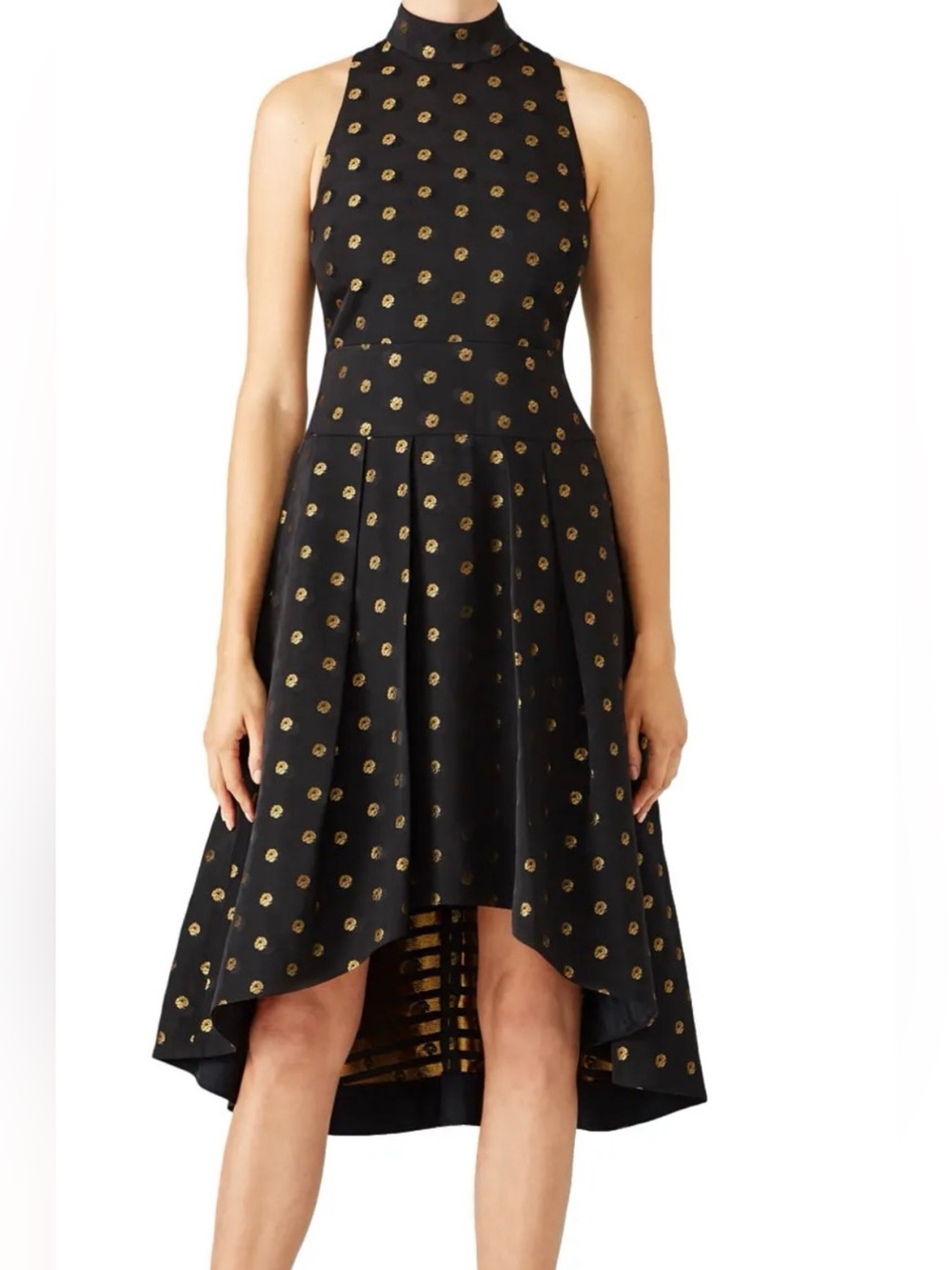Shoshanna Lewis Black High-Low High Neckline Dress with Gold Dot Detail